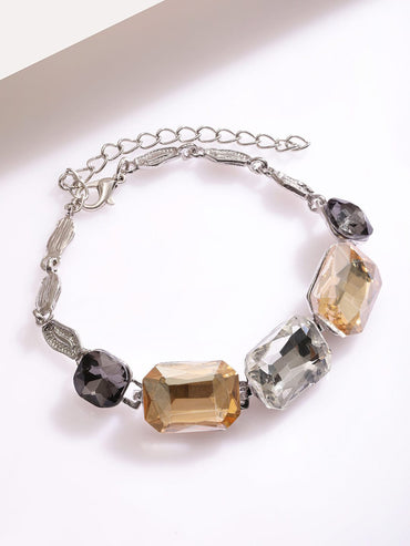 Rubans Rhodium Plated Cubic Zirconia Studded Multi-Colored Statement Bracelet Wristwear