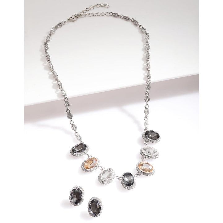 Rubans Rhodium-Plated Cubic Zirconia Studded Necklace Set with Multi-Color Gemstones Jewellery Set