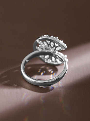 Rubans Rhodium-Plated Cubic Zirconia Studded Openable Adjustable Floral Ring Rings