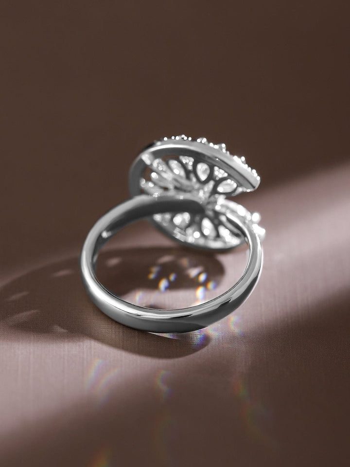 Rubans Rhodium-Plated Cubic Zirconia Studded Openable Adjustable Floral Ring Rings
