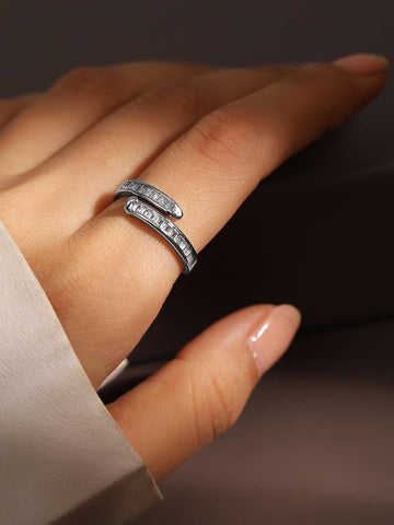 Rubans Rhodium-Plated Cubic Zirconia Studded Openable Adjustable Minimalist Ring Finger Ring