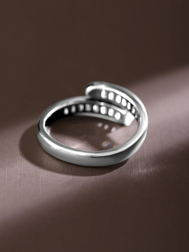 Rubans Rhodium-Plated Cubic Zirconia Studded Openable Adjustable Minimalist Ring Rings