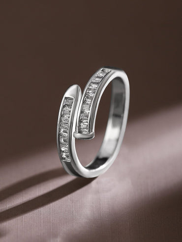 Rubans Rhodium-Plated Cubic Zirconia Studded Openable Adjustable Minimalist Ring Rings