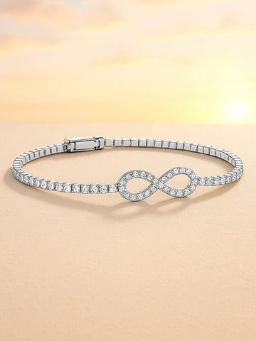 Rubans Rhodium Plated Cubic Zirconia Studded Premium Charm Bracelet Bracelet