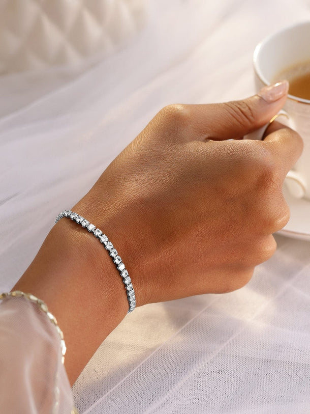 Rubans Rhodium-Plated Cubic Zirconia Studded Premium Tennis Bracelet Bangles & Bracelet