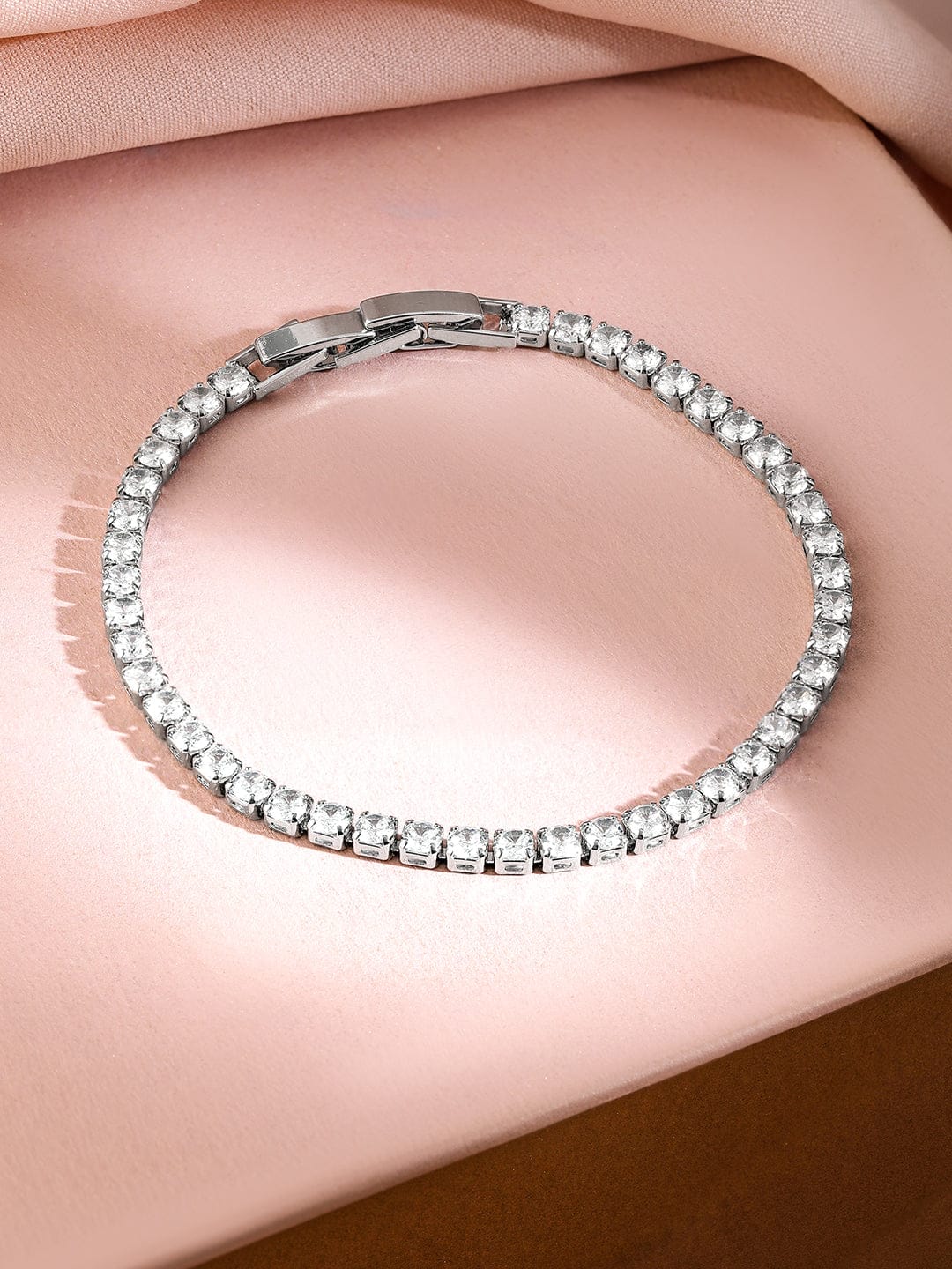 Rubans Rhodium-Plated Cubic Zirconia Studded Premium Tennis Bracelet Wristwear