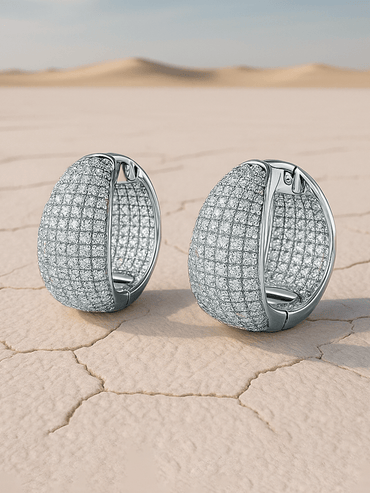 Rubans Rhodium-Plated Cubic Zirconia Studded Statement Hoop Earrings Earrings