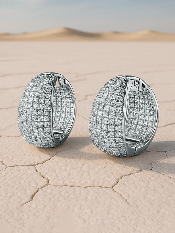 Rubans Rhodium-Plated Cubic Zirconia Studded Statement Hoop Earrings Earrings