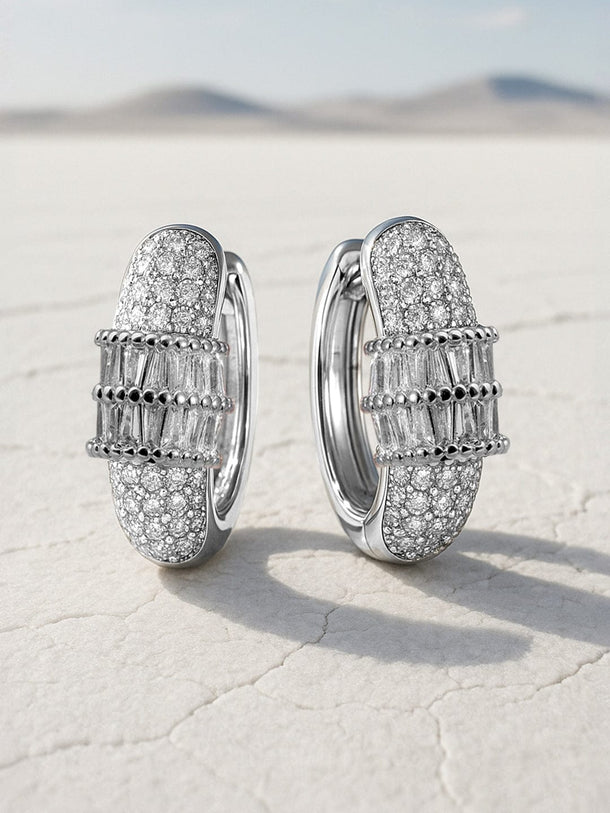 Rubans Rhodium-Plated Cubic Zirconia Studded Statement Mini Hoop Earrings Earrings