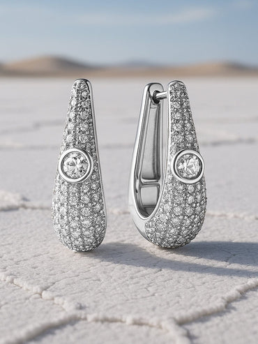 Rubans Rhodium-Plated Cubic Zirconia Studded Statement Mini Hoop Earrings Earrings