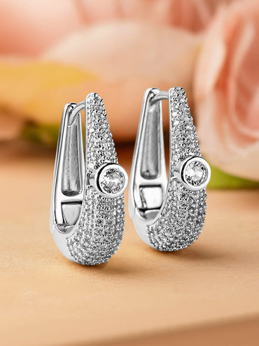 Rubans Rhodium-Plated Cubic Zirconia Studded Statement Mini Hoop Earrings Earrings