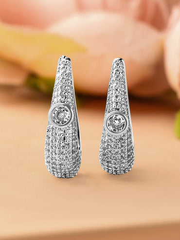 Rubans Rhodium-Plated Cubic Zirconia Studded Statement Mini Hoop Earrings Earrings