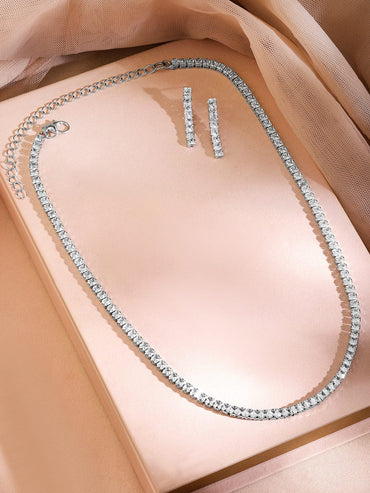Rubans Rhodium-Plated Cubic Zirconia Studded Statement Necklace Set Jewellery Set