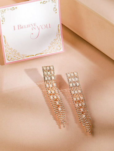 Rubans Rhodium Plated Cubic Zirconia Studded Tassel Drop Earrings Earrings