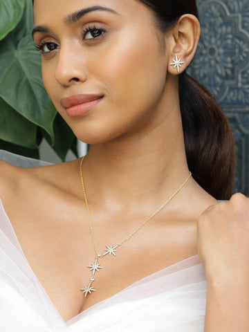 Rubans Rhodium-Plated Cubic Zirconia Studded V-Shaped Pendant Necklace Set Jewellery Set