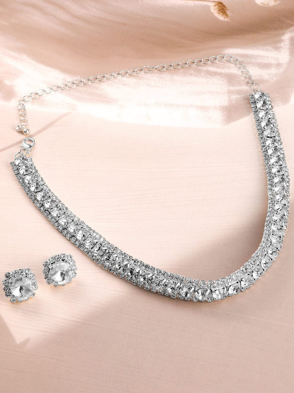 Rubans Rhodium Plated CZ & Crystal Studded Jewellery Set Necklace Set