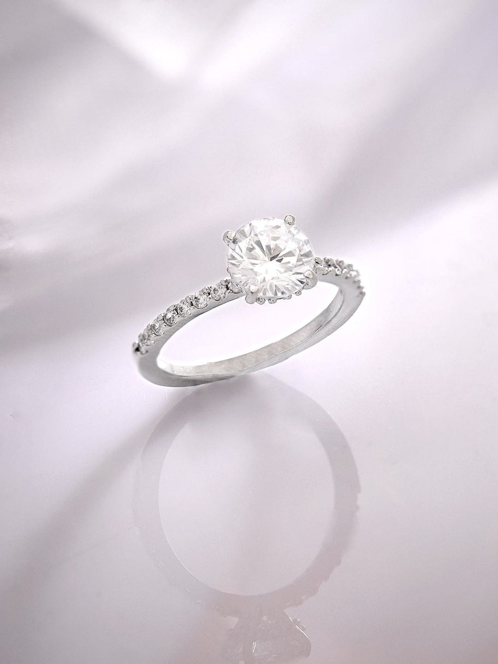 Rubans Rhodium-Plated CZ-Studded Finger Ring Rings