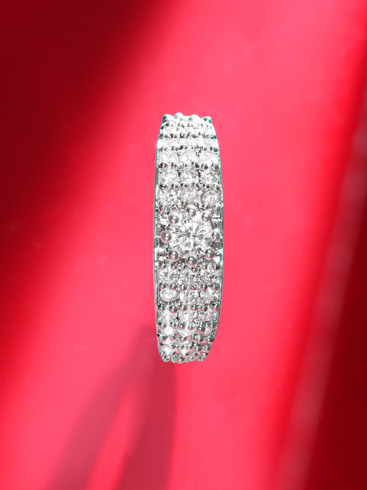 Rubans Rhodium-Plated CZ-Studded Finger Ring Rings