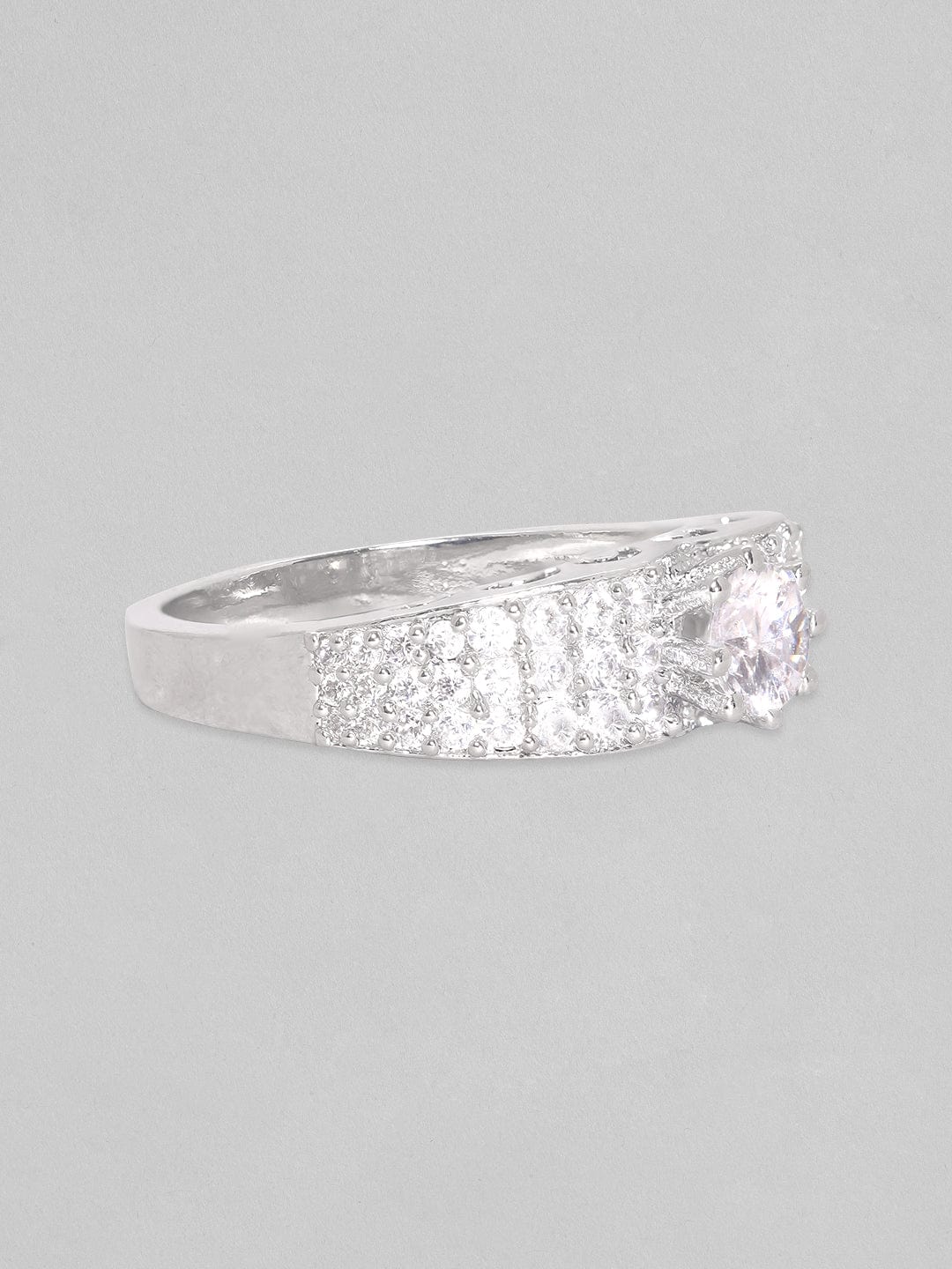 Rubans Rhodium-Plated CZ-Studded Finger Ring Rings