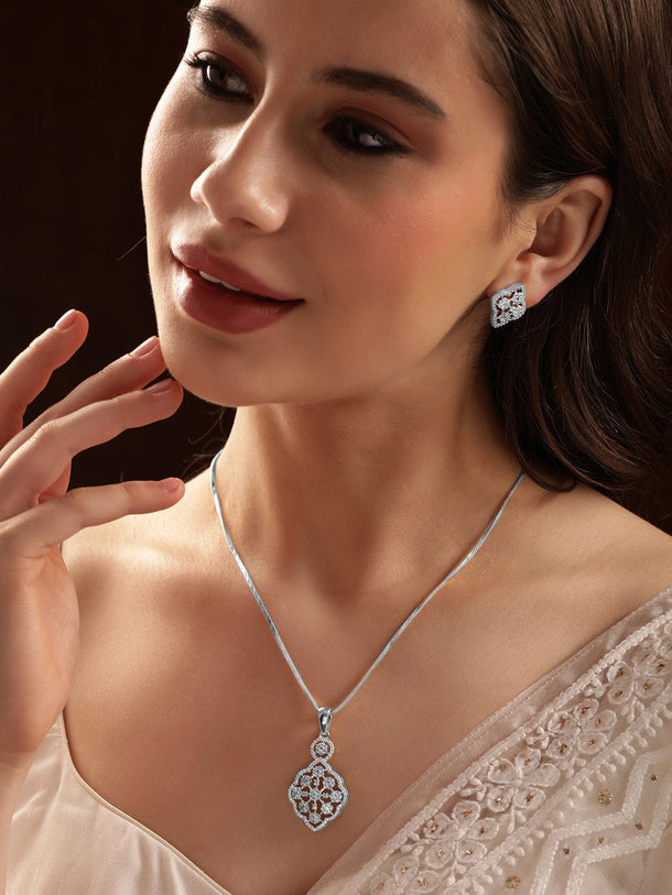 Rubans Rhodium-Plated CZ -Studded Jewellery Set Jewellery Set