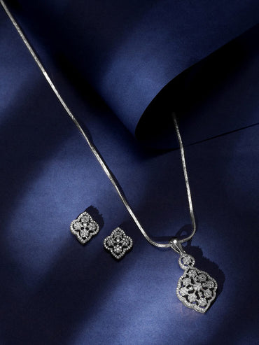 Rubans Rhodium-Plated CZ -Studded Jewellery Set Jewellery Set