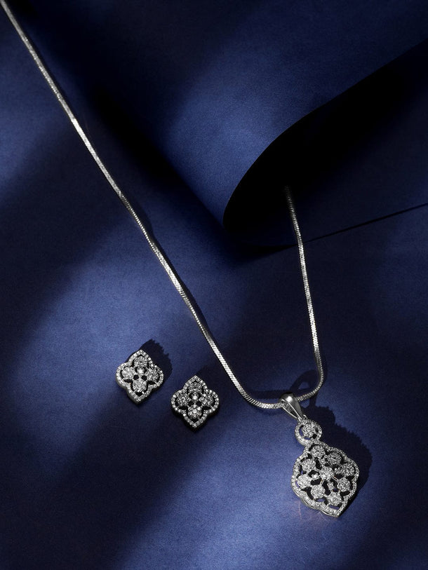 Rubans Rhodium-Plated CZ -Studded Jewellery Set Jewellery Set