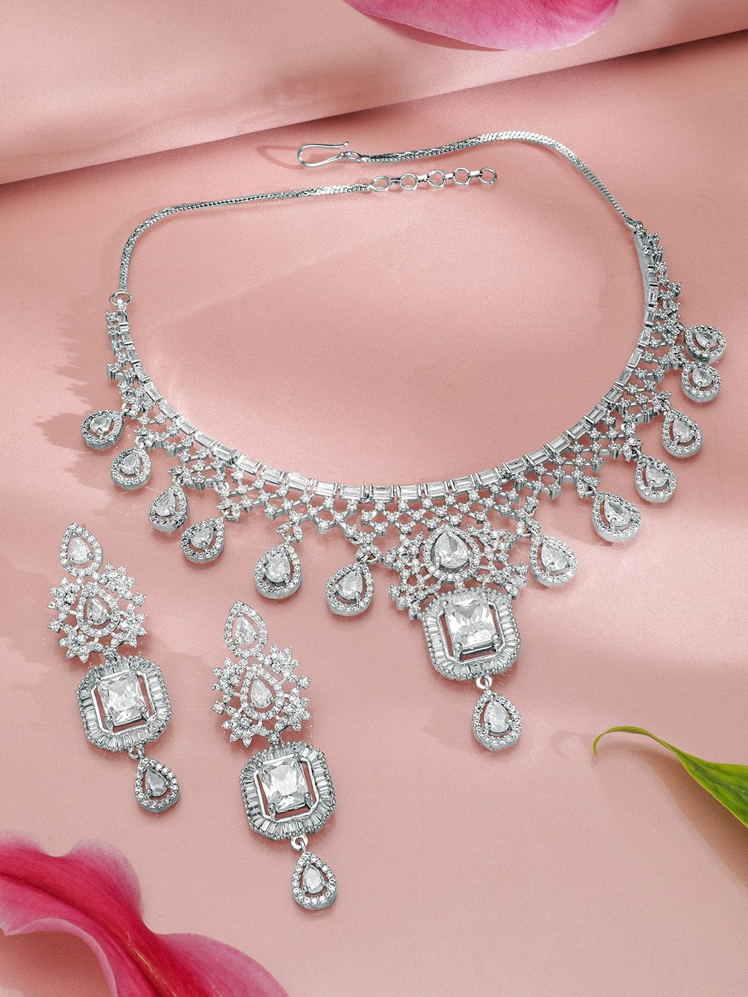 Rubans Rhodium-Plated CZ Studded Jewellery Set Necklace Sets