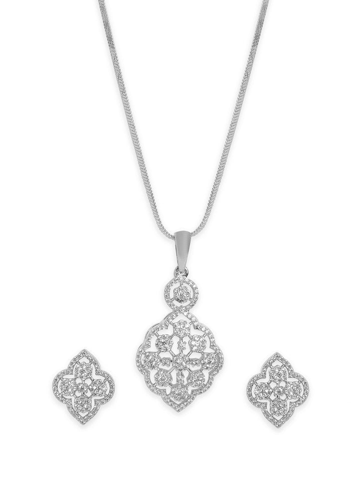 Rubans Rhodium-Plated CZ -Studded Jewellery Set Pendant Set