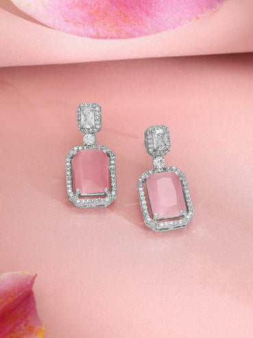 Rubans Rhodium-Plated CZ Studded Necklace & Earrings Jewellery Set