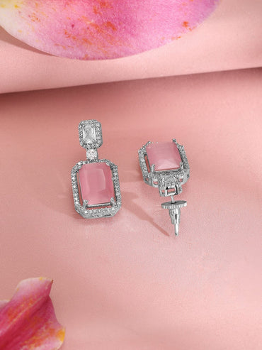 Rubans Rhodium-Plated CZ Studded Necklace & Earrings Jewellery Set