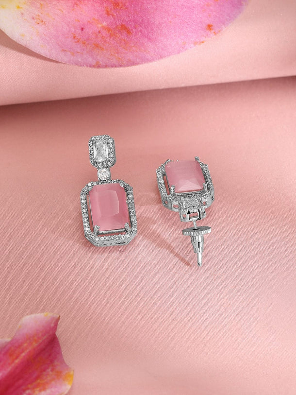 Rubans Rhodium-Plated CZ Studded Necklace & Earrings Jewellery Set