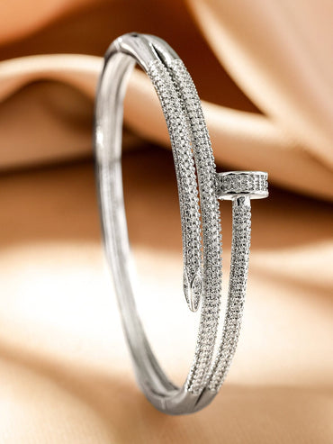 Rubans Rhodium-Plated Demi-Fine Sparkling White Cubic Zirconia Openable Bracelet Bangles & Bracelets