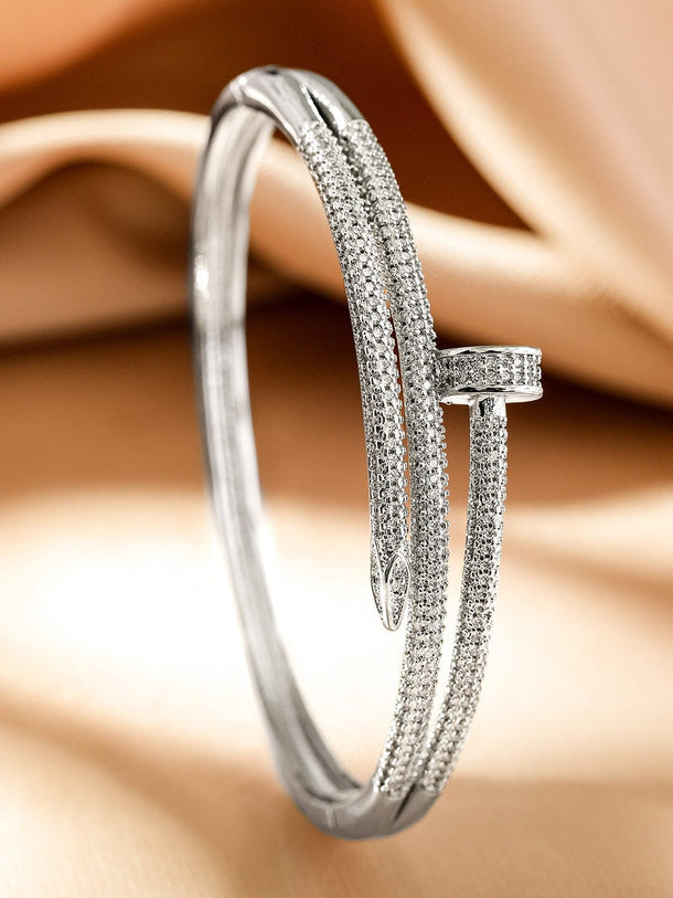 Rubans Rhodium-Plated Demi-Fine Sparkling White Cubic Zirconia Openable Bracelet Bangles & Bracelets