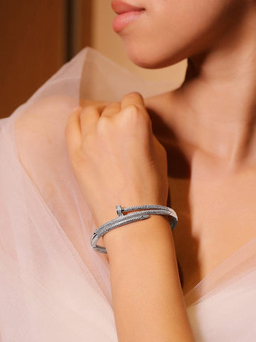 Rubans Rhodium-Plated Demi-Fine Sparkling White Cubic Zirconia Openable Bracelet Wristwear