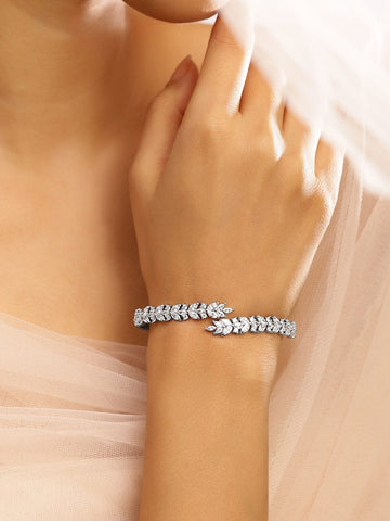Rubans Rhodium Plated Elegant Leaf-Inspired Bracelet Bangles & Bracelets