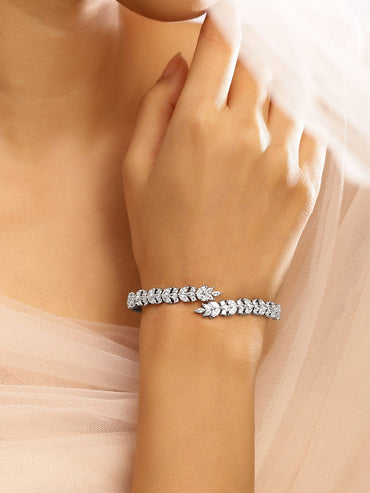 Rubans Rhodium Plated Elegant Leaf-Inspired Bracelet Bangles & Bracelets