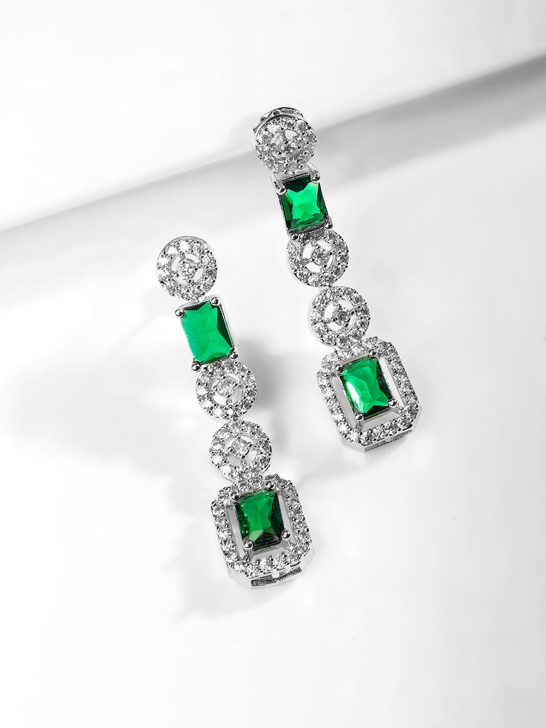 Rubans Rhodium Plated Emerald & Cubic Zirconia Studded Premium Jewellery Set Necklace Set