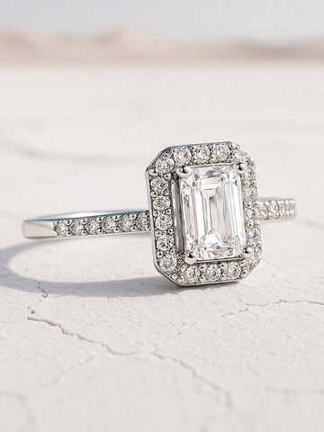 Rubans Rhodium-Plated Emerald-Cut Cubic Zirconia Studded Adjustable Finger Ring Finger Ring