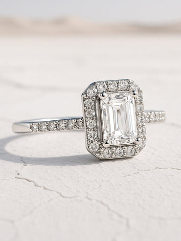 Rubans Rhodium-Plated Emerald-Cut Cubic Zirconia Studded Adjustable Finger Ring Finger Ring