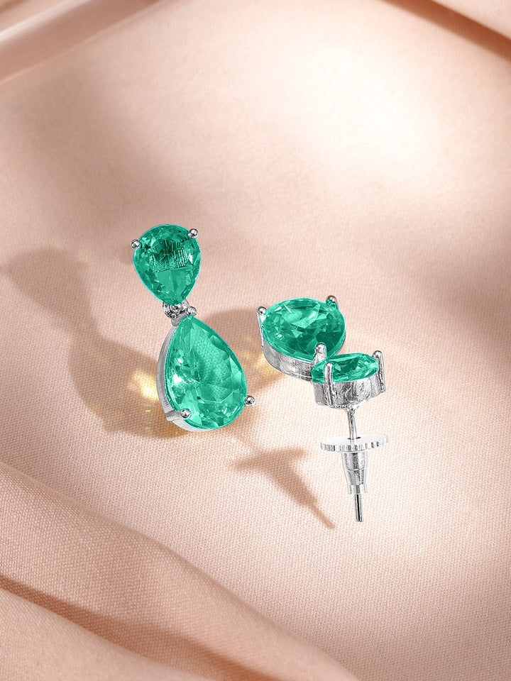 Rubans Rhodium-Plated Emerald Green AD & Cubic Zirconia Studded Necklace Set Jewellery Set