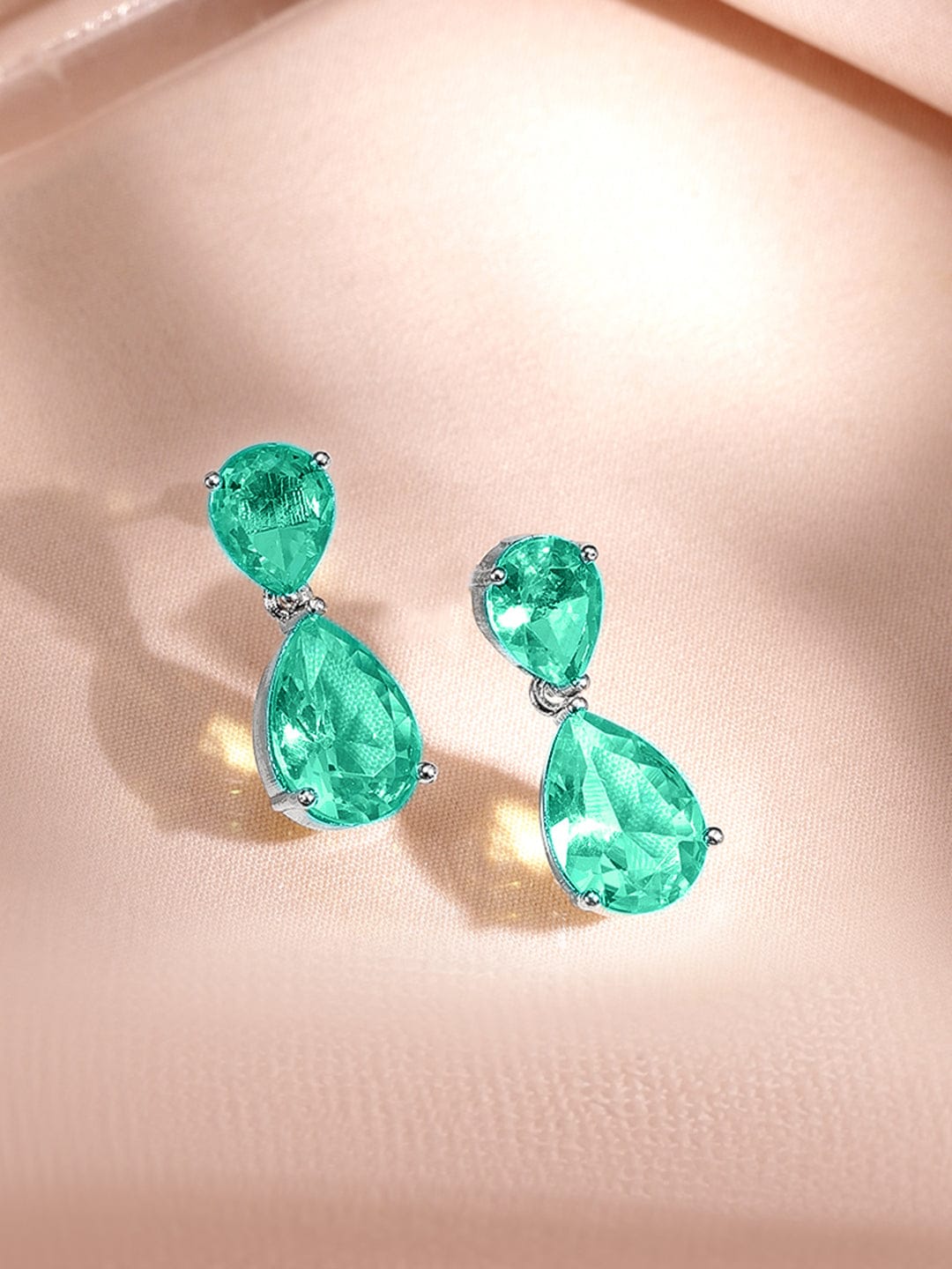 Rubans Rhodium-Plated Emerald Green AD & Cubic Zirconia Studded Necklace Set Jewellery Set