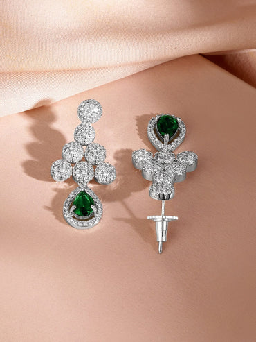 Rubans Rhodium-Plated Emerald Green & Cubic Zirconia Studded Necklace Set Jewellery Set