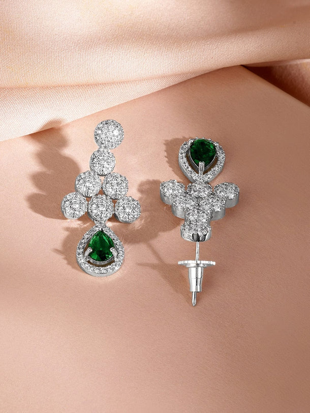 Rubans Rhodium-Plated Emerald Green & Cubic Zirconia Studded Necklace Set Jewellery Set