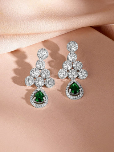 Rubans Rhodium-Plated Emerald Green & Cubic Zirconia Studded Necklace Set Jewellery Set