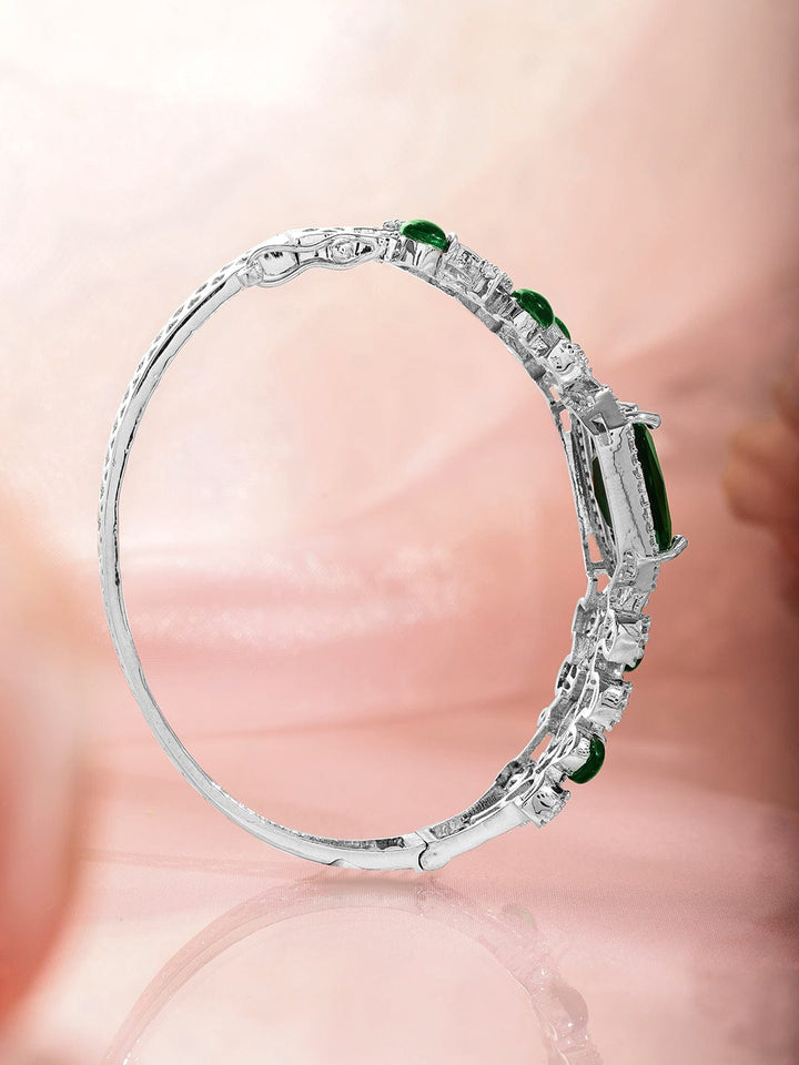 Rubans Rhodium-Plated Emerald Green & Cubic Zirconia Studded Premium Bracelet Wristwear
