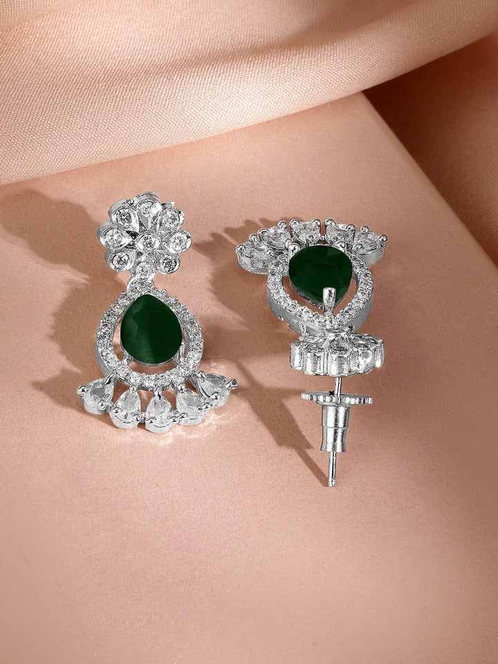 Rubans Rhodium-Plated Emerald Green Cubic Zirconia Studded Statement Necklace Set Jewellery Set