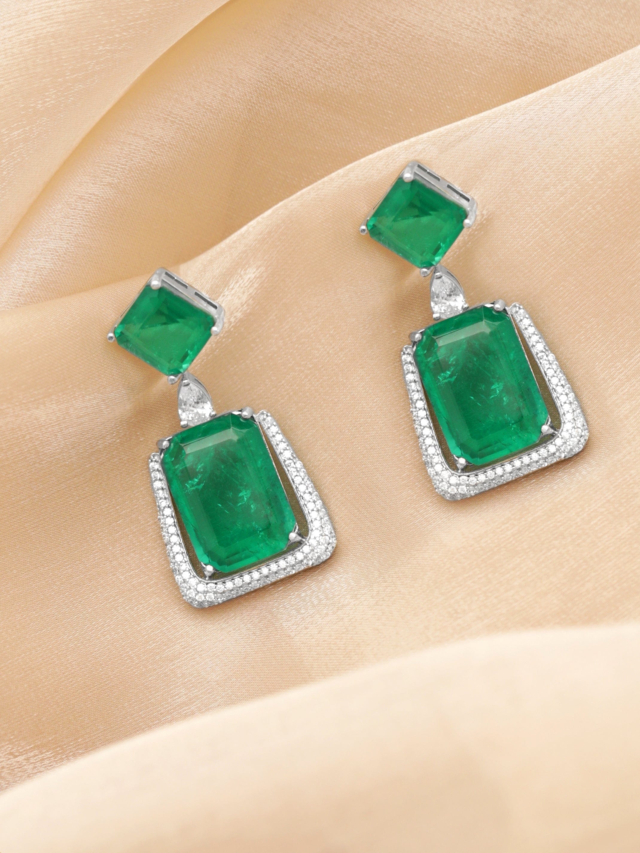 Khushi Jewels Emerald Green Stone and Zircons Diamonds Earrings Buy Khushi  Jewels Emerald Green Stone and Zircons Diamonds Earrings Online at Best  Price in India  Nykaa