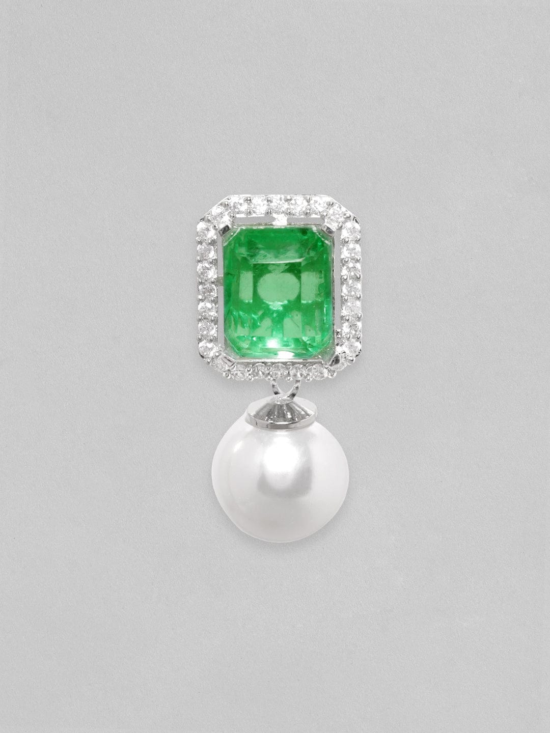 Rubans Rhodium Plated Emerald Green Doublet Pearl Drop Stud Earrings Earrings