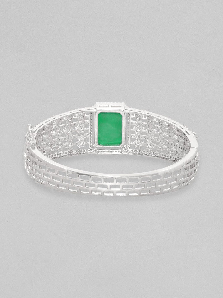 Rubans Rhodium Plated Emerald Green Doublet & Zirconia Statement Bracelet Bracelets