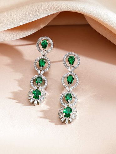 Rubans Rhodium-Plated Emerald Green Stones & Cubic Zirconia Studded Luxury Necklace Set Jewellery Set